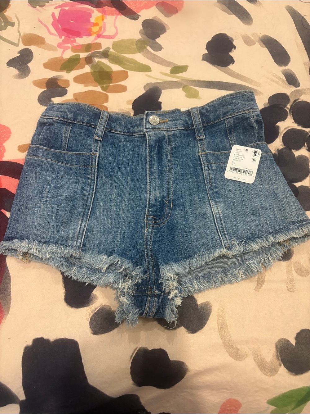NWT Free People High Rise Raw Hem Denim Shorts Size 27